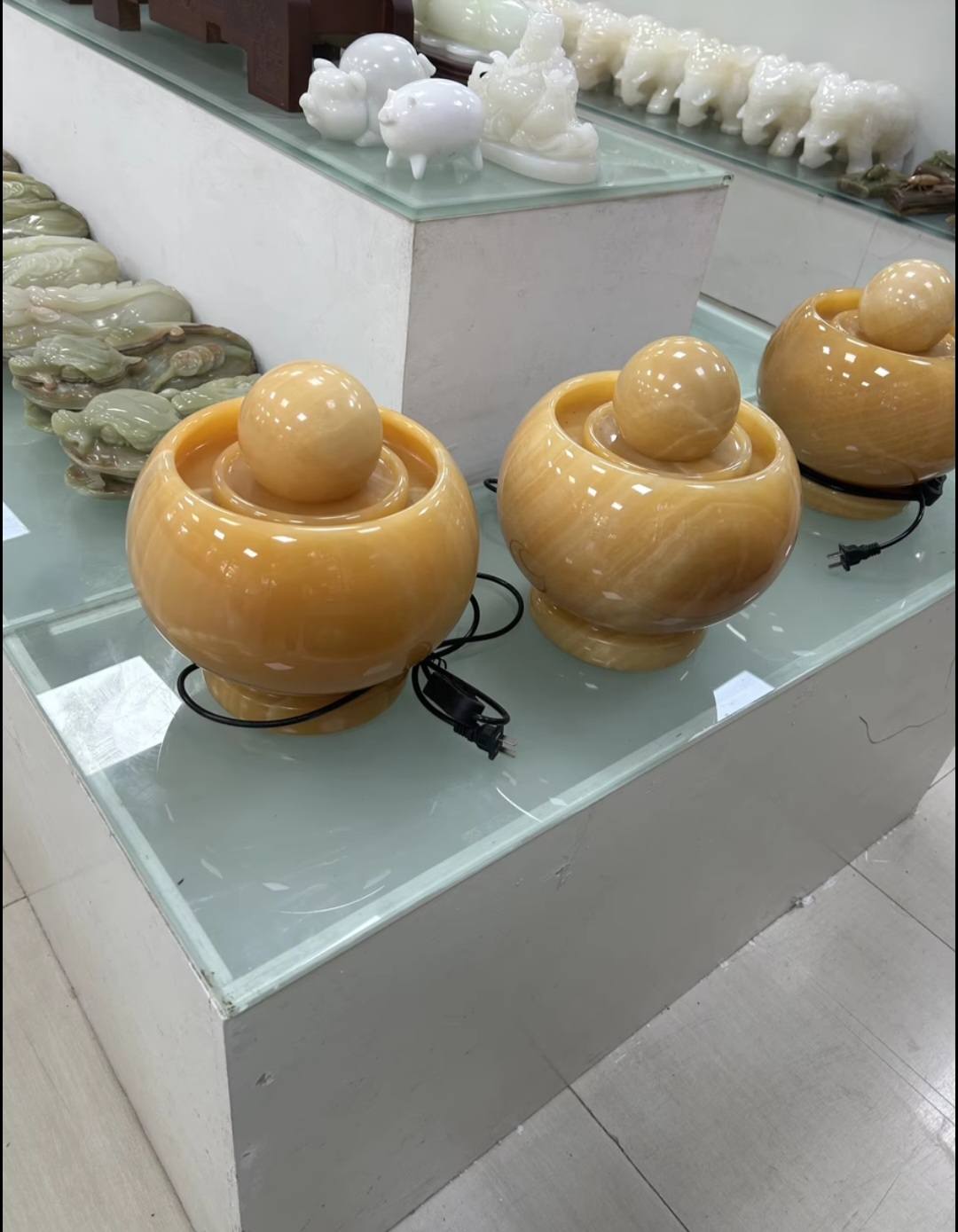 New 2025 Marble Water Fountain w/rotating Crystal Sphere and Ledlight, Yellow Onyx, High Quality, LARGE Size - 26x26x28cm, ca. 20kg
