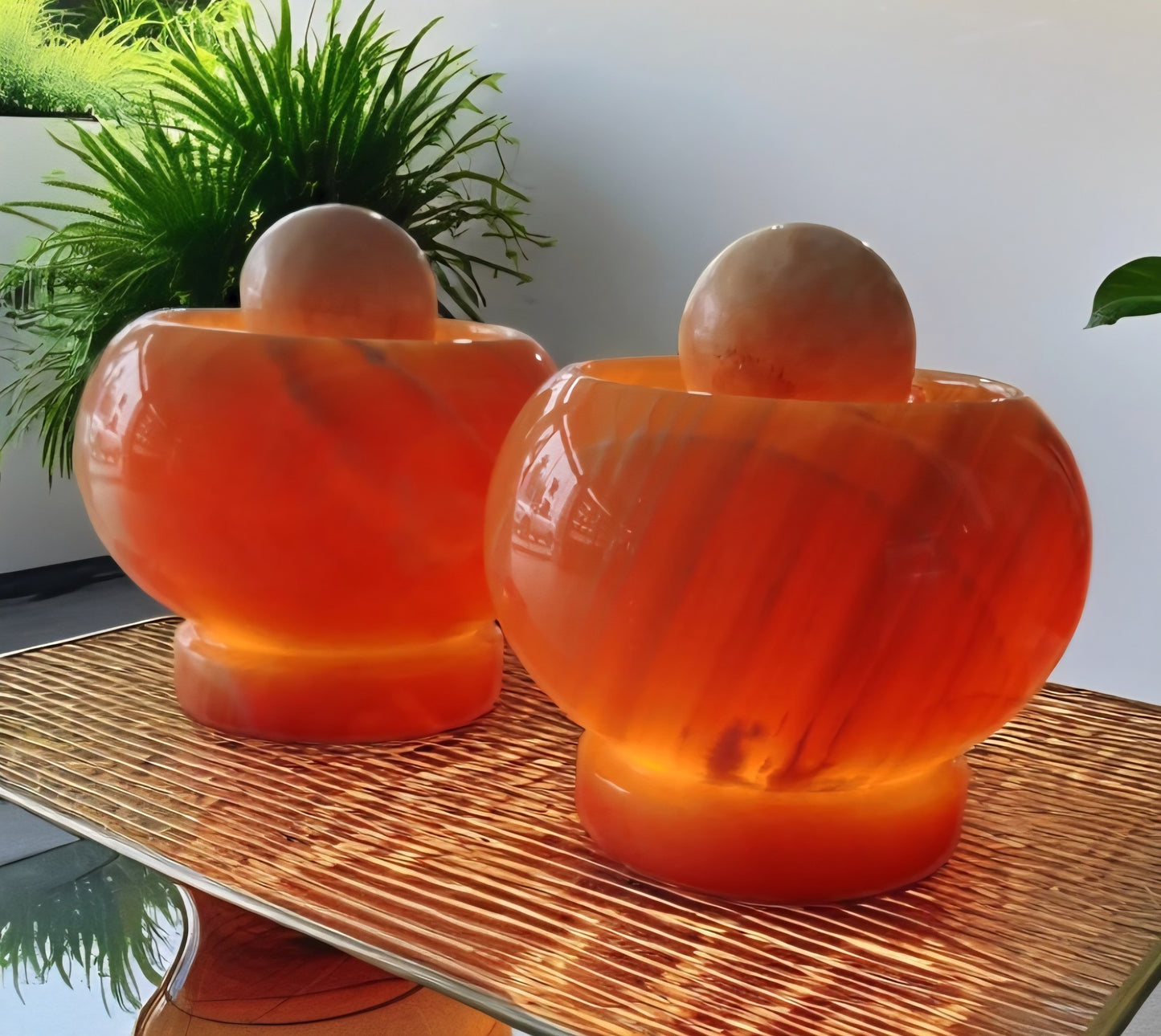 New 2025 Marble Water Fountain w/rotating Crystal Sphere and Ledlight, Yellow Onyx, High Quality, LARGE Size - 26x26x28cm, ca. 20kg