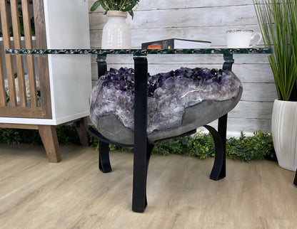 Extra Plus Brazilian Amethyst Geode SOFA Table Metal Frame Table w/Druzy big Cluster, ca. 72kg m/ramme - 55x36x21cm Stone