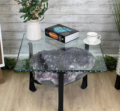 Extra Plus Brazilian Amethyst Geode SOFA Table Metal Frame Table w/Druzy big Cluster, ca. 72kg m/ramme - 55x36x21cm Stone