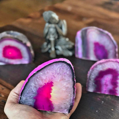 Supervakker XL Agat Geode Telys borddekorasjon, Pink - 24k Gold Electroplated