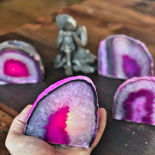 Supervakker XL Agat Geode Telys borddekorasjon, Pink - 24k Gold Electroplated