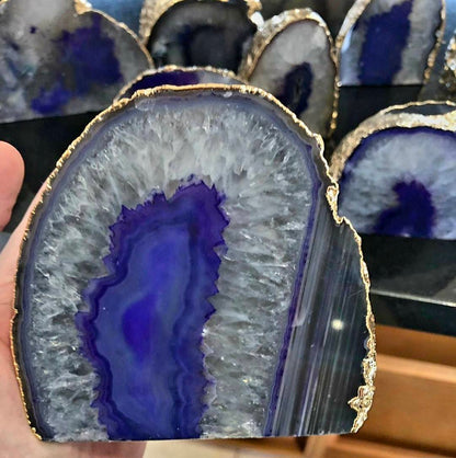 Supervakker XL Agat Geode Telys borddekorasjon, Lilla - 24k Gold Electroplated