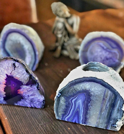 Supervakker XL Agat Geode Telys borddekorasjon, Lilla - 24k Gold Electroplated