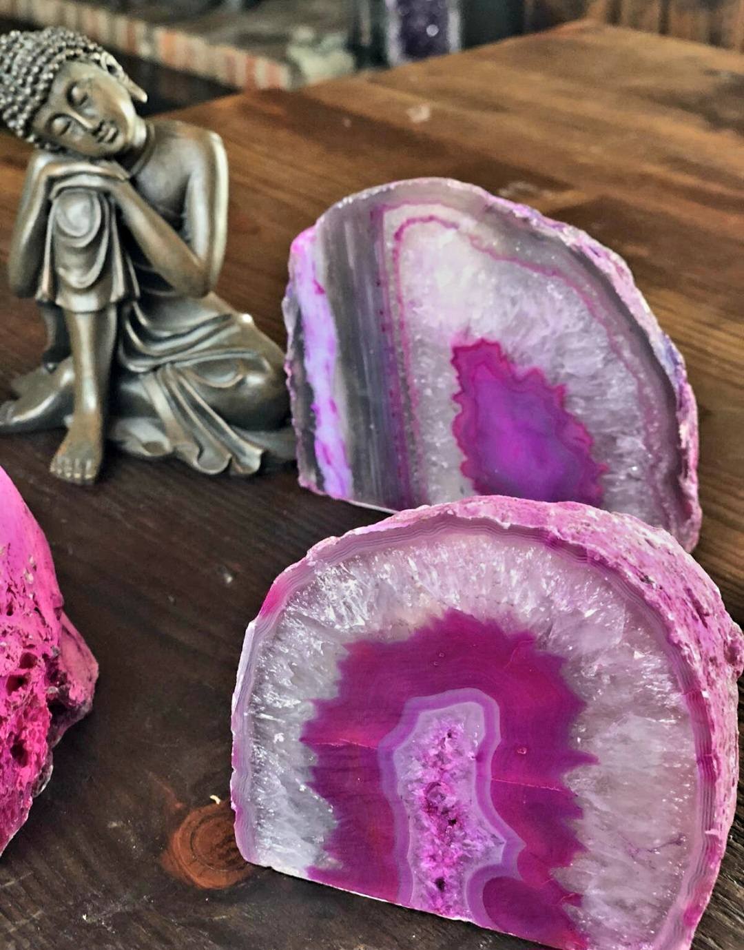 Supervakker XL Agat Geode Telys borddekorasjon, Pink - 24k Gold Electroplated