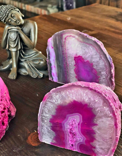 Supervakker XL Agat Geode Telys borddekorasjon, Pink - 24k Gold Electroplated