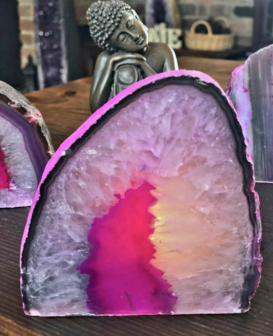 Supervakker XL Agat Geode Telys borddekorasjon, Pink - 24k Gold Electroplated