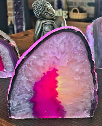 Supervakker XL Agat Geode Telys borddekorasjon, Pink - 24k Gold Electroplated