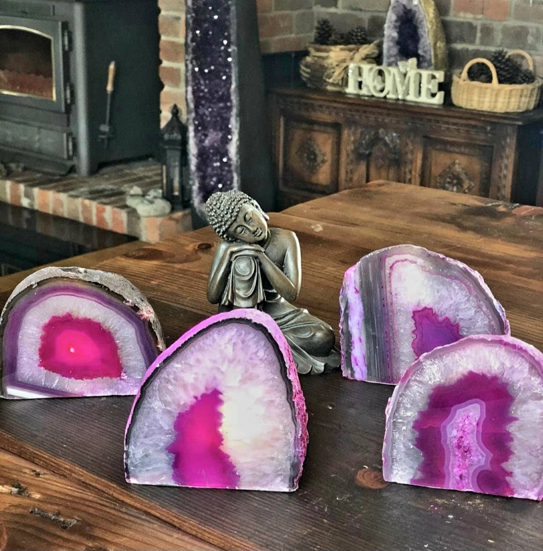 Supervakker XL Agat Geode Telys borddekorasjon, Pink - 24k Gold Electroplated