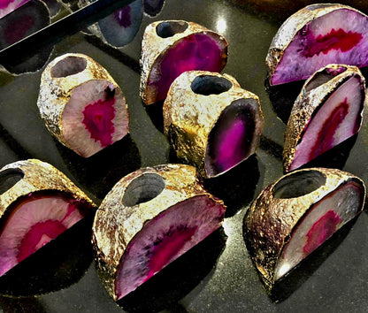 Supervakker XL Agat Geode Telys borddekorasjon, Pink - 24k Gold Electroplated