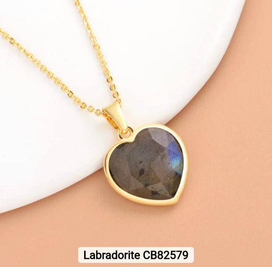 Small Hearts Designkjede 17mm - Gold Electroplated - Labradorite