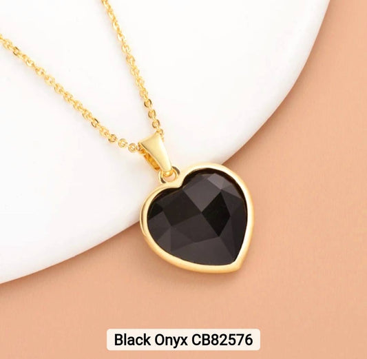 Small Hearts Designkjede 17mm - Gold Electroplated - Sort Onyx