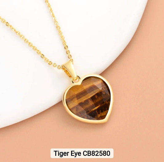 Small Hearts Designkjede 17mm - Gold Electroplated -  Tigereye