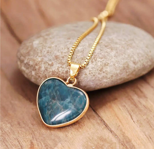 Large Apatite Heart 25mm Designkjede , Gold Electroplated