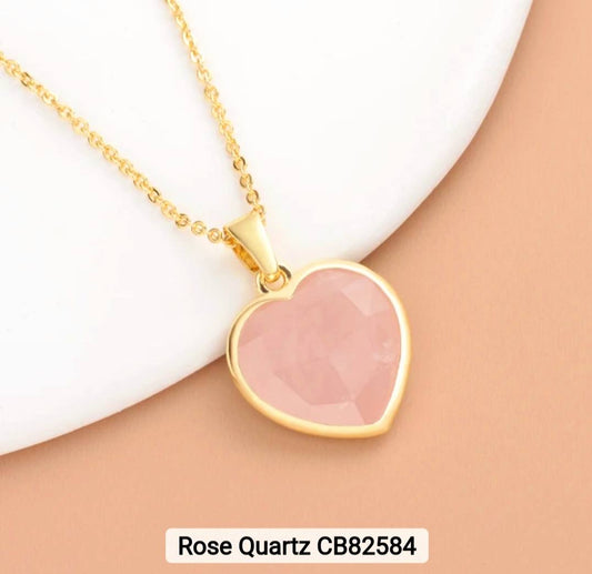 Small Hearts Designkjede 17mm - Gold Electroplated - Rose Quartz