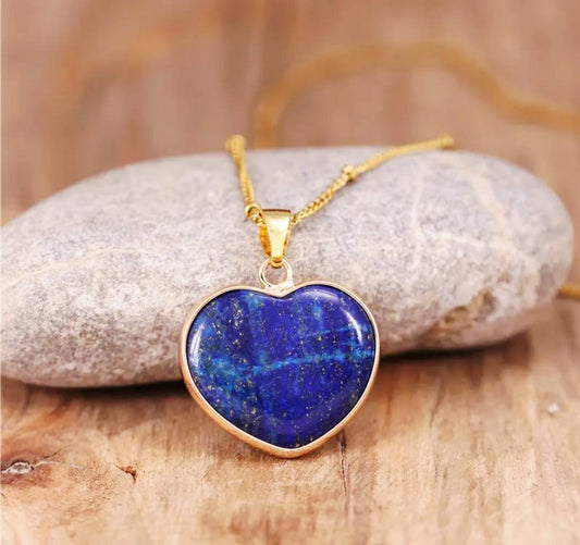 Large Lapis Lazuli Heart 25mm Designkjede , Gold Electroplated