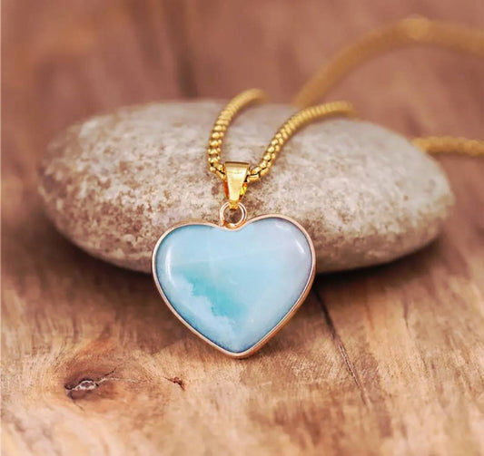 Large Amazonite Heart 25mm Designkjede , Gold Electroplated