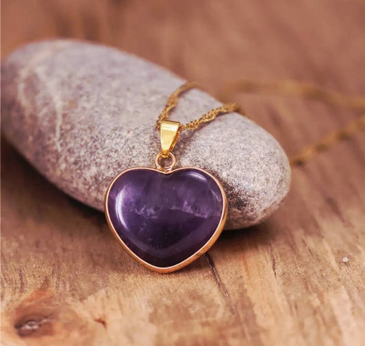 Large Ametyst Heart 25mm Designkjede , Gold Electroplated