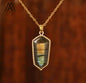 Nye MICCI Design Hexagon Labradorite 25x12mm Point Anheng m/kjede, Gold Electroplated