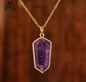 Nye MICCI Design Hexagon Ametyst 25x12mm Point Anheng m/kjede, Gold Electroplated