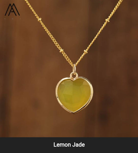 Small Hearts Designkjede 17mm - Gold Electroplated -  Lemon Jade Quartz