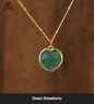 Small Hearts Designkjede 17mm - Gold Electroplated - Green Strawberry Quartz