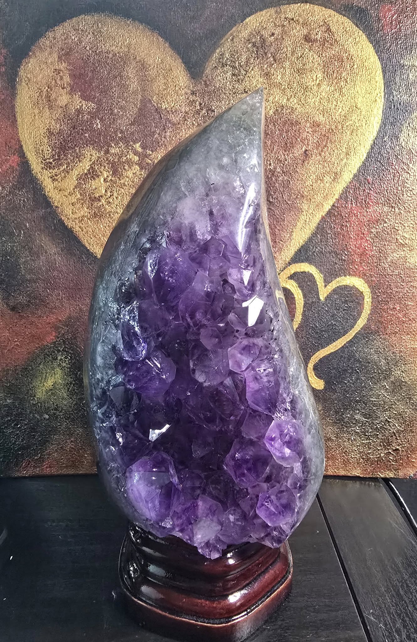 AAA+ Stunning Natural Uruguay Amethyst & Agate Flame Geode, 14x9cm - FST 0166