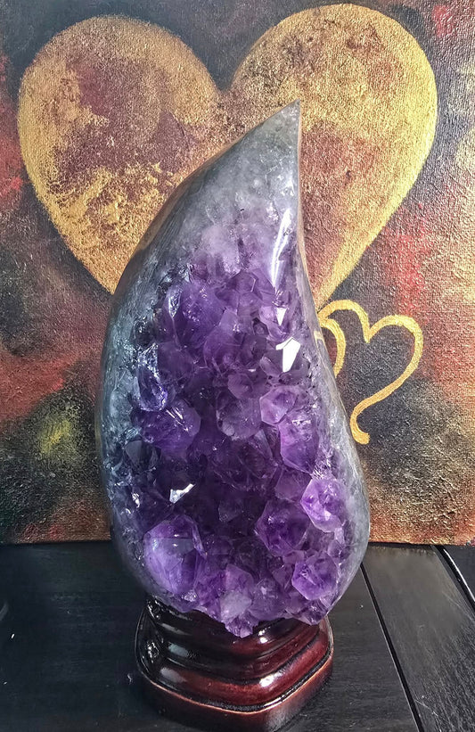 AAA+ Stunning Natural Uruguay Amethyst & Agate Flame Geode, 14x9cm - FST 0166