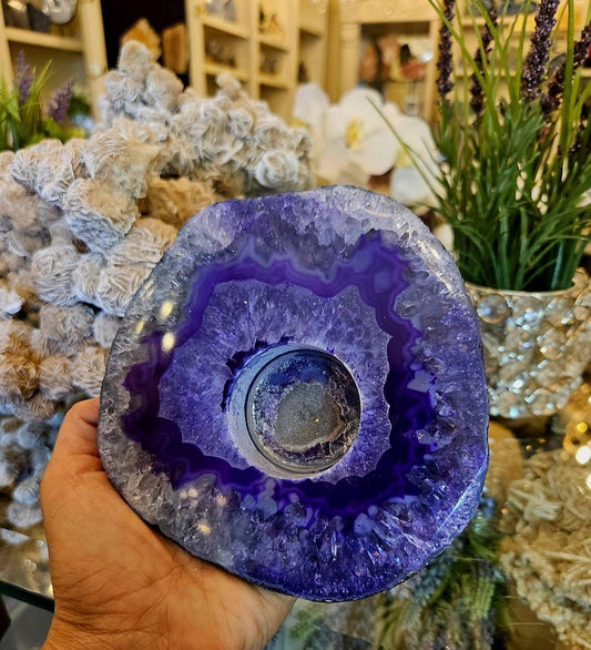 Vakker Lilla Brazilian AGATE Home Decor Telysdekorasjon ca. 12x12cm