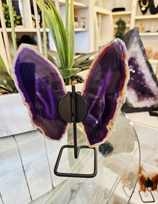 Unique XL Purple Agate Brazilian Butterfly w/Stand, 17.5cm x 13cm