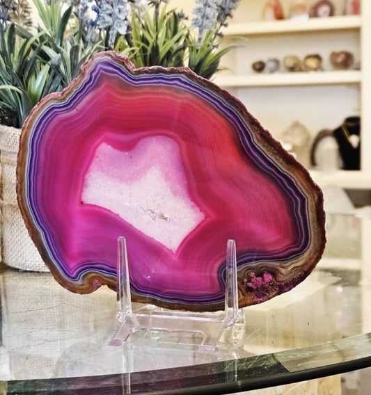 Lekker Pink Brazilian AGATE Home Decor Slice 15x10cm m/støtte ..