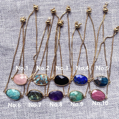 Nye MICCI Design Petit Armbånd, Gold Electroplated m/justerbar lenke, oval sten - Aquamarine