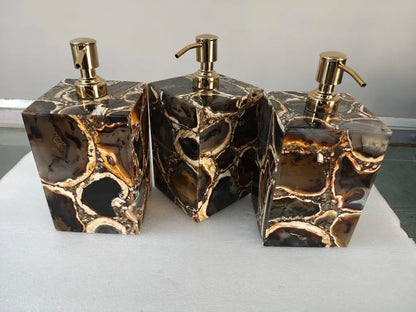 Handcrafted Black Agate Soap Dispenser, Luxurious Bathroom Decor, 15x10x10cm