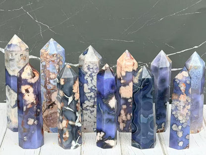 Beautiful Blue Flower Agate Towers, 8 - 10cm