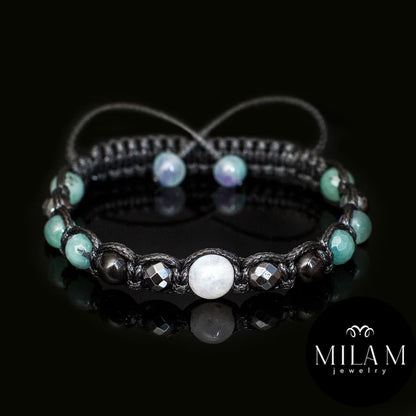 Månedens Utvalgte / Handmade Trendy og Exclusivt Shambhala Armbånd, Moonstone, Green Agate, Hematite gemstones
