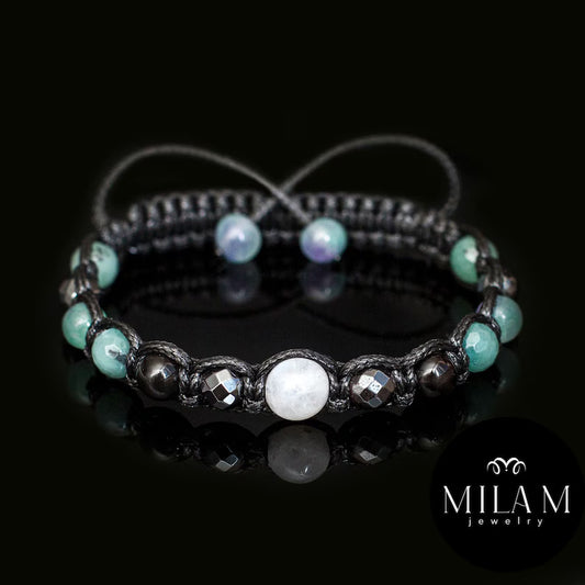 Månedens Utvalgte / Handmade Trendy og Exclusivt Shambhala Armbånd, Moonstone, Green Agate, Hematite gemstones