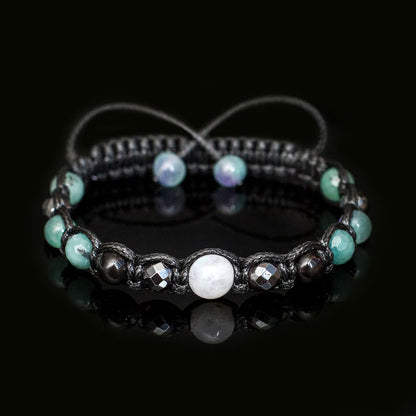 Månedens Utvalgte / Handmade Trendy og Exclusivt Shambhala Armbånd, Moonstone, Green Agate, Hematite gemstones