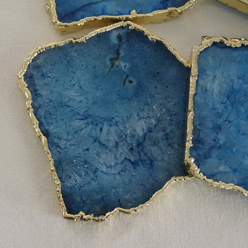 Blue Agate Square Coasters | Natural Stone Drink Coasters | Personalized Memento Gift | Luxury Table Décor, stk pris