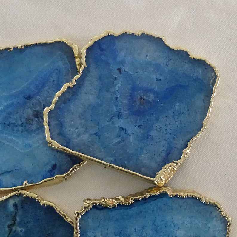 Blue Agate Square Coasters | Natural Stone Drink Coasters | Personalized Memento Gift | Luxury Table Décor, stk pris