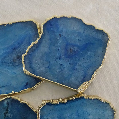 Blue Agate Square Coasters | Natural Stone Drink Coasters | Personalized Memento Gift | Luxury Table Décor, stk pris
