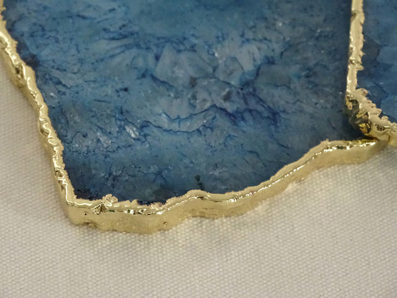 Blue Agate Square Coasters | Natural Stone Drink Coasters | Personalized Memento Gift | Luxury Table Décor, stk pris