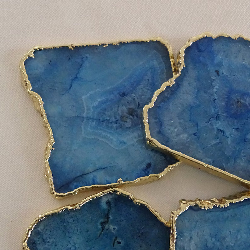 Blue Agate Square Coasters | Natural Stone Drink Coasters | Personalized Memento Gift | Luxury Table Décor, stk pris
