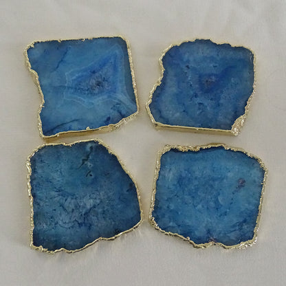 Blue Agate Square Coasters | Natural Stone Drink Coasters | Personalized Memento Gift | Luxury Table Décor, stk pris