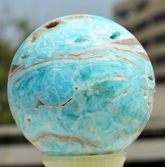 362 Grams Blue Aragonite Round Sphere