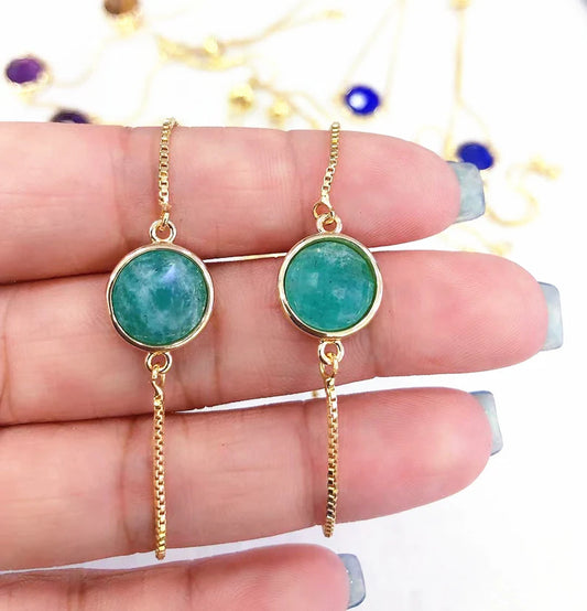 Nye MICCI Design Petit Armbånd, Gold Electroplated m/justerbar lenke, rund sten - Amazonite