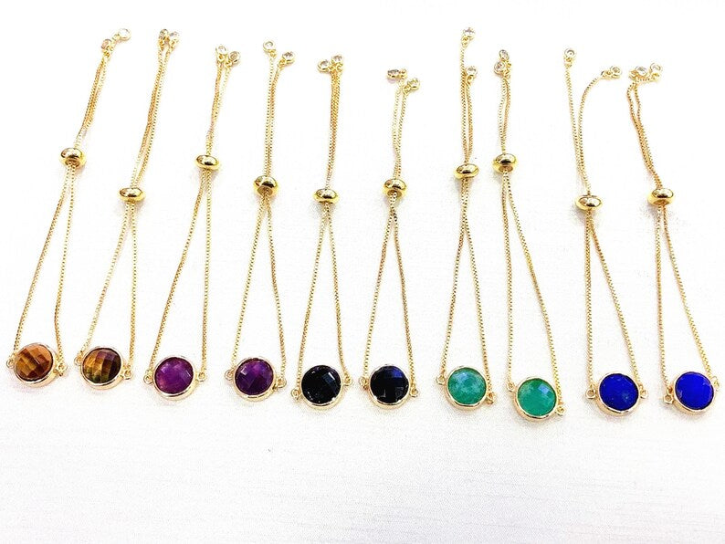 Nye MICCI Design Petit Armbånd, Gold Electroplated m/justerbar lenke, rund sten - Labradorite