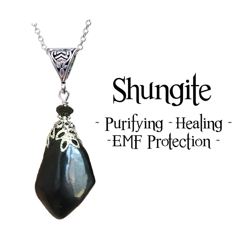Tumbled Shungite Pendant, EMF Protection Necklace, Healing Stone