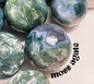 Moss Agate Sphere with Matching Sphere Stand, 60 - 65mm
