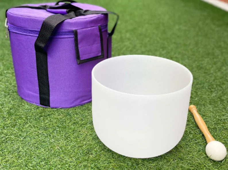 Frosted White 432Hz Singing 12" - Note C - Root Chakra - Muladhara  , Bowl w/Bag + Mallet