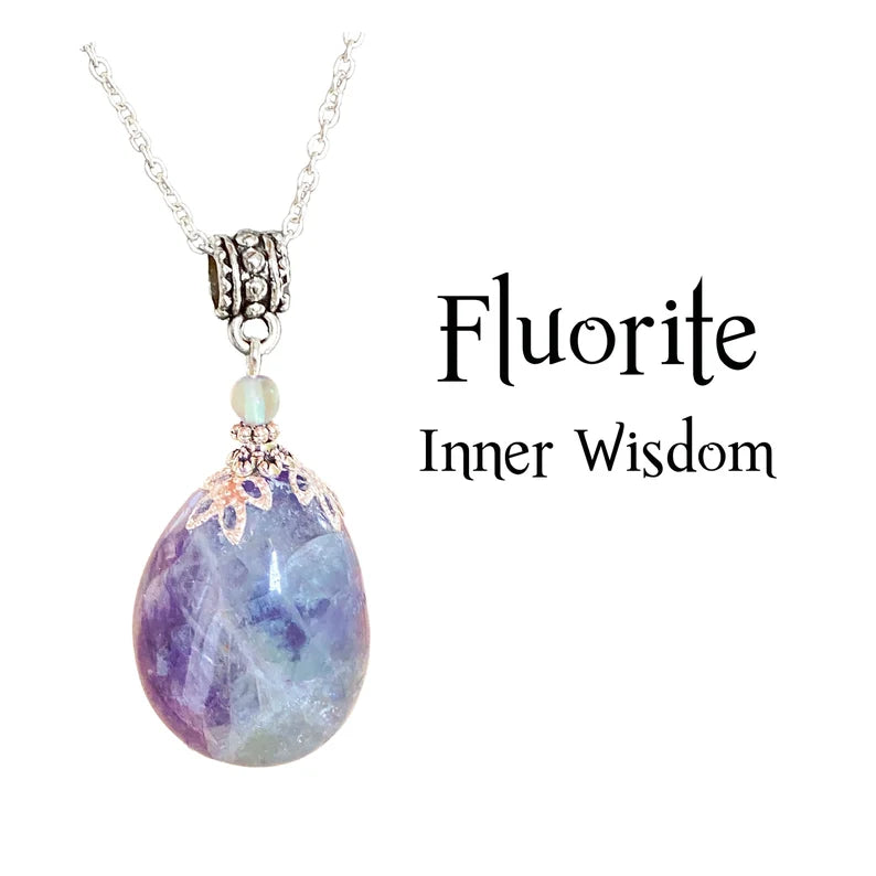 Nye, hÅndlagede Fluorite Rainbow Anheng m/kjede (Intuition, Soul Path, Clarity, ) , Silverplated..